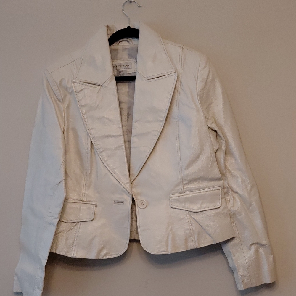 Newport News Off-White Leather Blazer